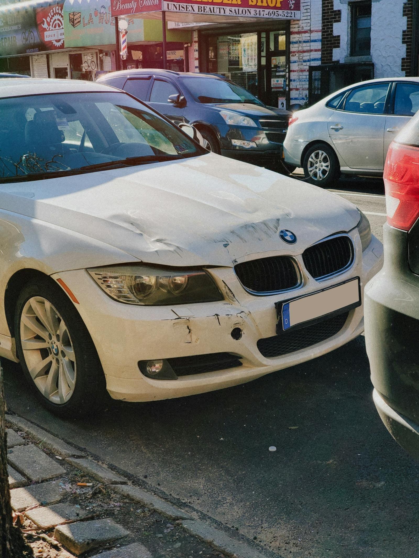 Front-end damage to a car on a suburban Sydney street
